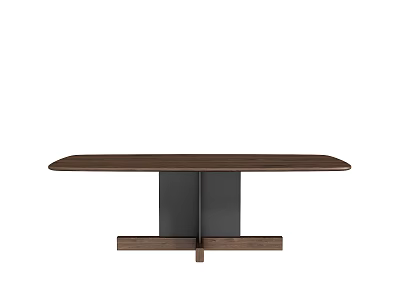 Modern Dining Table With Sleek Wooden Tabletop And Black Metal Base Design 3d model