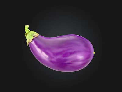 Fresh Ripe Purple Eggplant Vegetable With Green Stem On Black Background 3d model