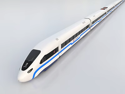 Modern High Speed Train With Sleek Design White Body And Blue Stripes 3d model