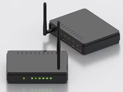 Black Wireless Home Network Routers With External Antennas And Green Indicator Lights 3d model