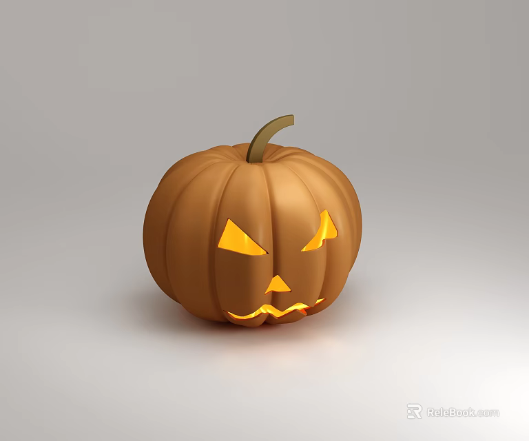 Decorative Ornament Set featuring carved pumpkin lantern with glowing face for Halloween decoration 3d model 