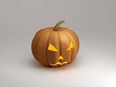 Decorative Ornament Set featuring carved pumpkin lantern with glowing face for Halloween decoration 3d model