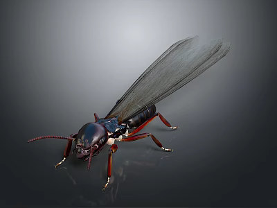 Winged Termite With Dark Body Red Legs And Transparent Wings On Dark Background 3d model