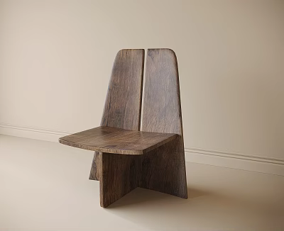 Minimalist Wooden Chair With Double Backrest And Flat Seat In Neutral Room 3d model