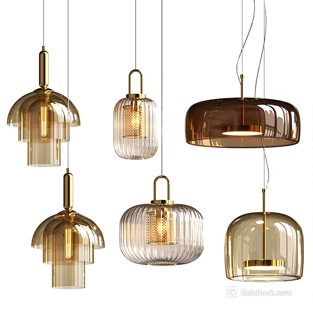 Modern Pendant Lights With Glass Shades Metal Accents Various Designs And Stylish Details 3d model 