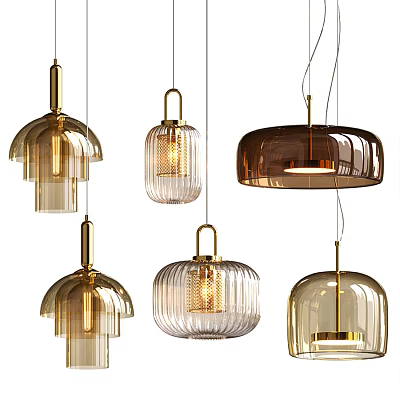 Modern Pendant Lights With Glass Shades Metal Accents Various Designs And Stylish Details 3d model