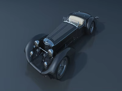Black Vintage Roadster Car With Elegant Classic Design And Retro Body Curves 3d model