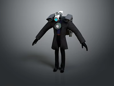 Game Movie Character In Black Coat With Mechanical Backpack And Blue Glowing Core 3d model