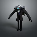 Game Movie Character In Black Coat With Mechanical Backpack And Blue Glowing Core