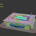 Modern Stadium Architectural Design With Blue Roof Seating Area And Emblem 3d model