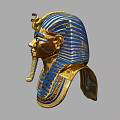 Ancient Egyptian Pharaoh Golden Mask With Blue Striped Headdress And Intricate Gold Details