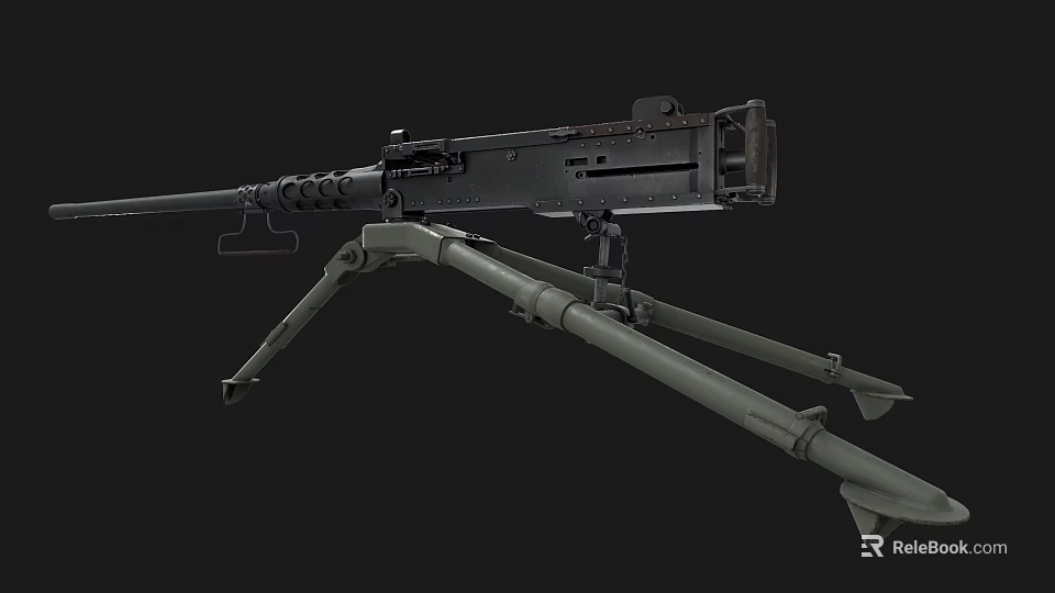 Heavy Machine Gun Military Weapon With Tripod Stand And Metal Construction Details 3d model 