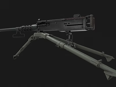 Heavy Machine Gun Military Weapon With Tripod Stand And Metal Construction Details 3d model