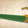 Green And Yellow Architectural Component With Ornate Curved Ends And Intricate Patterns