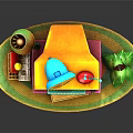 Colorful Cartoon Scene Featuring Vintage TV Fan Lamp Plant And Pizza Box
