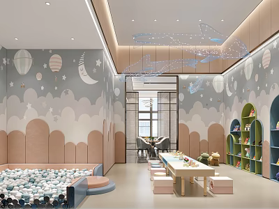 Bright Cozy Kids Playroom With Lovely Cartoon Wall Murals And Various Fun Entertainment Facilities 3d model