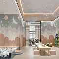 Bright Cozy Kids Playroom With Lovely Cartoon Wall Murals And Various Fun Entertainment Facilities