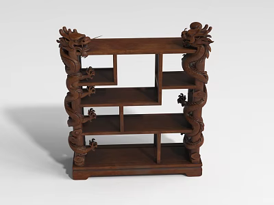 Traditional Wooden Decorative Cabinet With Intricate Dragon Carvings And Multiple Shelves 3d model