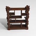 Traditional Wooden Decorative Cabinet With Intricate Dragon Carvings And Multiple Shelves