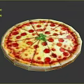 Freshly Baked Round Pizza With Tomato Sauce Melted Cheese And Green Basil Leaves Topping