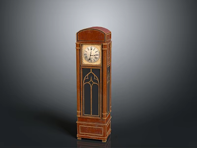 Classic Wooden Grandfather Clock With Ornate Carvings Glass Panels And Brass Accents 3d model