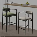 Modern Bar Stools With Green Beige Upholstery And Black Gold Metal Frame