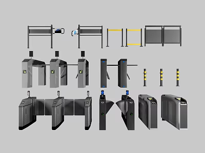Public Facilities Various Types of Security Turnstiles With Metal Design And Barriers 3d model