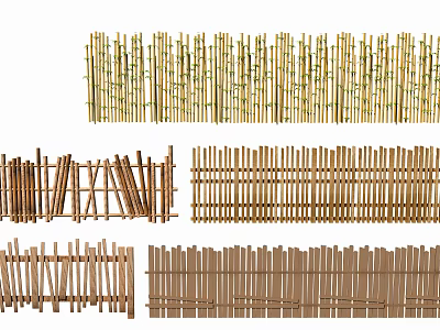 Various Bamboo and Wooden Garden Fence Designs for Outdoor Decoration Projects 3d model