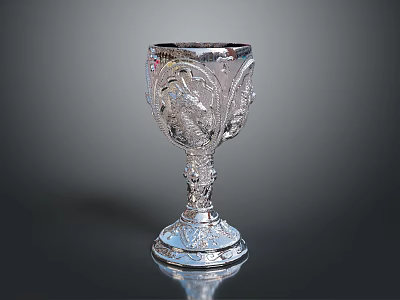 Exquisite Silver Goblet With Intricate Carved Designs And Ornate Base As Home Living Accessory 3d model
