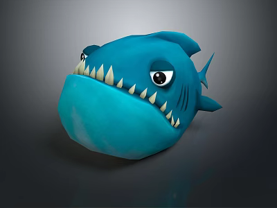 Blue Shark Doll with Cartoon Style Big Eyes Sharp Teeth and Cute Design 3d model