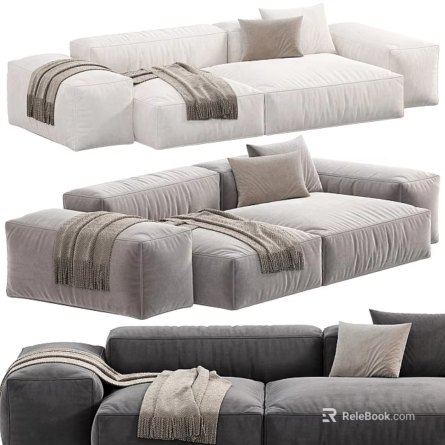 Modern Modular Sofa Combination With Light Dark Gray Fabric Throw Pillows And Soft Blankets 3d model 