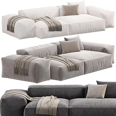 Modern Modular Sofa Combination With Light Dark Gray Fabric Throw Pillows And Soft Blankets 3d model