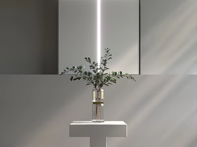 Modern Minimalist Side Table Design With Glass Vase And Green Foliage In Room Interior 3d model