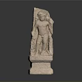 Carved Stone Sculpture Of Standing Human Figure With Square Pedestal And Detailed Design