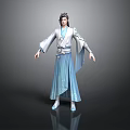 Man In Traditional Ancient Chinese Costume With Flowing Sleeves And Blue Robe