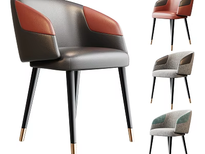 Modern Dining Chairs With Leather Armrests Metal Legs And Various Color Options 3d model
