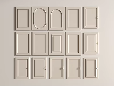 White Door Panels with Various Shapes Neatly Arranged on Wall for Interior Design 3d model