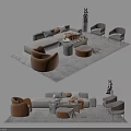 Elegant Modern Sofa Coffee Table Set With Beige Armchairs And Decorative Rug 3d model