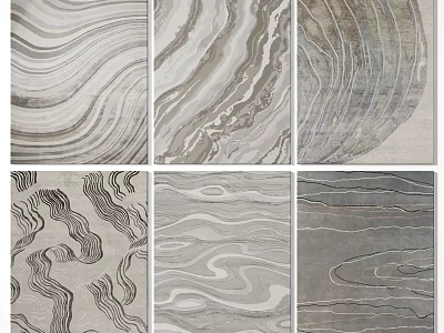 Stylish Gray Square Rugs with Various Wave Patterns and Textured Designs 3d model