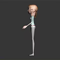Cartoon Red Haired Female Character Wearing Light Green Top And Black Pants On Gray Background