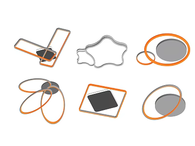 Modern Stylish Ceiling Lights Featuring Multiple Shapes and Orange Trim Panels Design 3d model