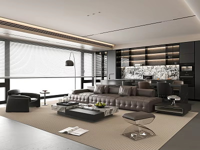 Elegant Modern Living and Dining Room Interior With Luxurious Sofa And Marble Coffee Table 3d model