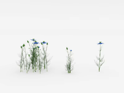 Beautiful Blue Flowers With Green Stems And Leaves Set Against White Background For Natural Decor 3d model