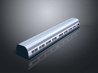 Modern Sleek High Speed Train With Silver Blue Exterior And Window Details On Reflective Surface 3d model