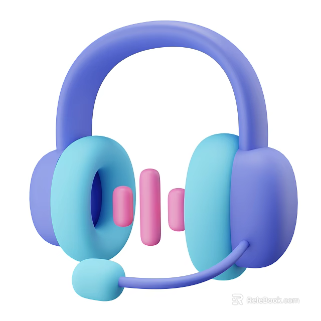 Cute Blue And Pink Headphones With Microphone In Modern Cartoon Design 3d model 