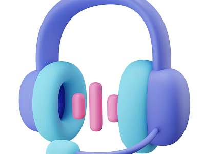 Cute Blue And Pink Headphones With Microphone In Modern Cartoon Design 3d model