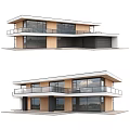 Modern Two Story Detached Villa With Large Glass Windows Balcony And Garage