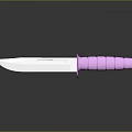 Pink Handle Tactical Knife With Silver Blade Striped Design Dark Background Reflection