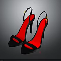 Black High Heels With Red Inner Sole Stiletto Heel Ankle Strap And Yellow Buckle Design