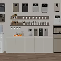Home Kitchen Beverage Station with Water Dispensers Coffee Machines Cups and Fruits